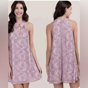 EUC mauve Francesca’s lace halter mini trapeze dress, M